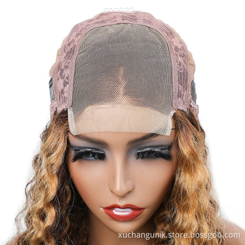 Uniky Highlight Human Hair Lace Front Wigs Deep Wave #4/27 Ombre Colored Glueless Wigs Pre Plucked 4x4 Transparent Curly